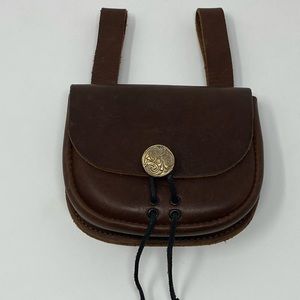Brown Renaissance Belt Pouch Brass Celtic Button